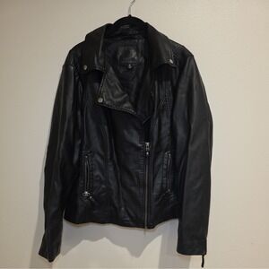 Black Faux Leather Moto Biker Jacket Women's Casual Motorcycle Style Size XL